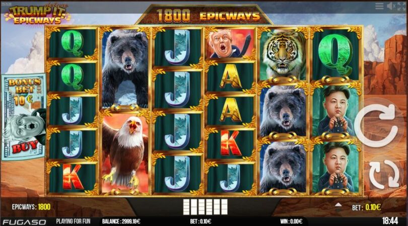 Screenshot of the Trump it Deluxe Epicways slot game.