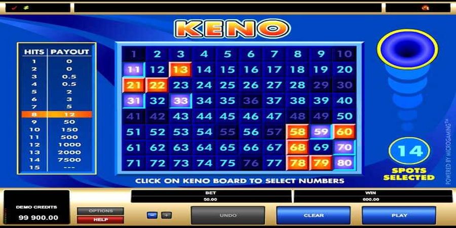 Keno game at online casino