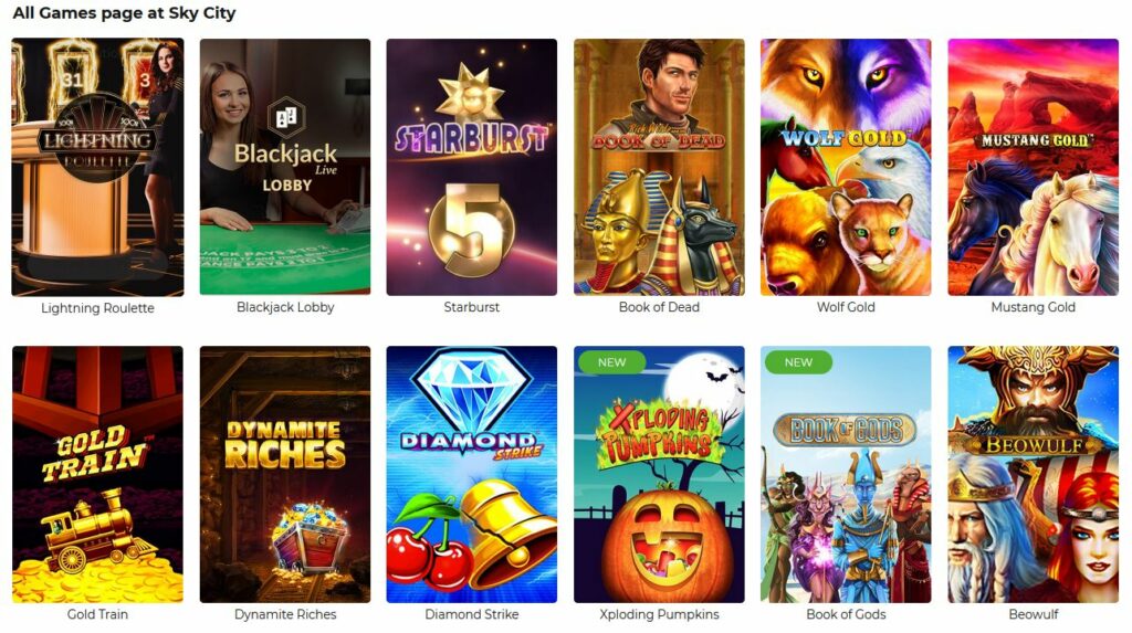 all games at SkyCity online casino