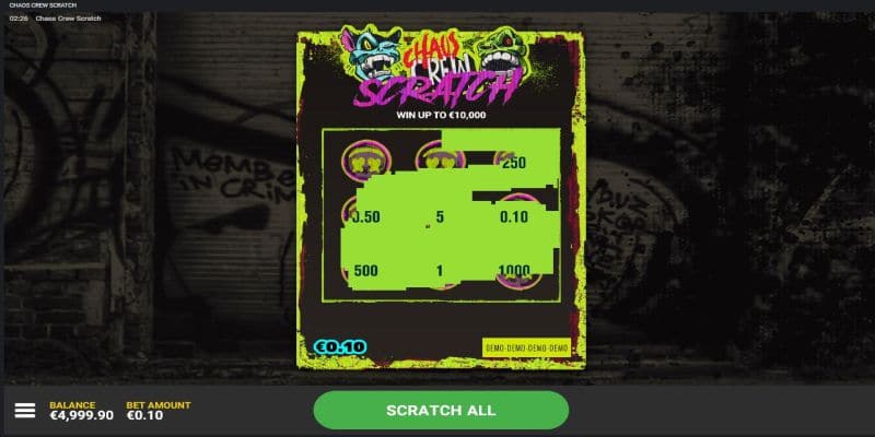 screenshot of the Chaos Crew scratchies