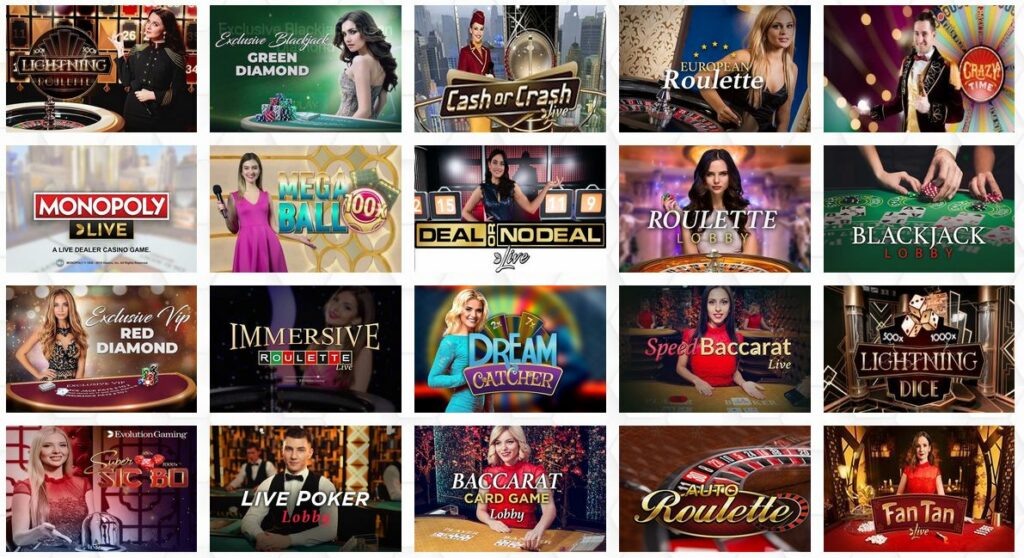Screenshot of the top 15 live casino dome games. 
