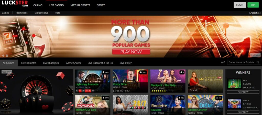 Luckster homepage screenshot