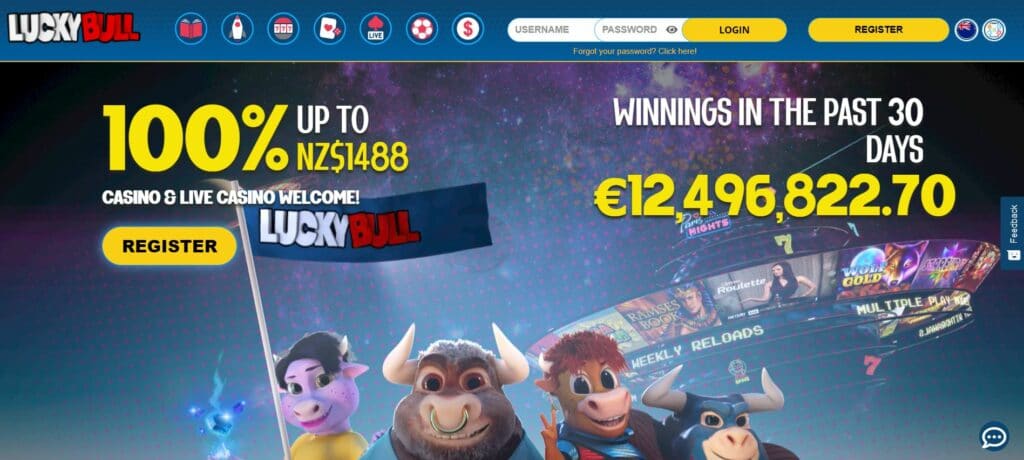 Lucky Bull casino home page