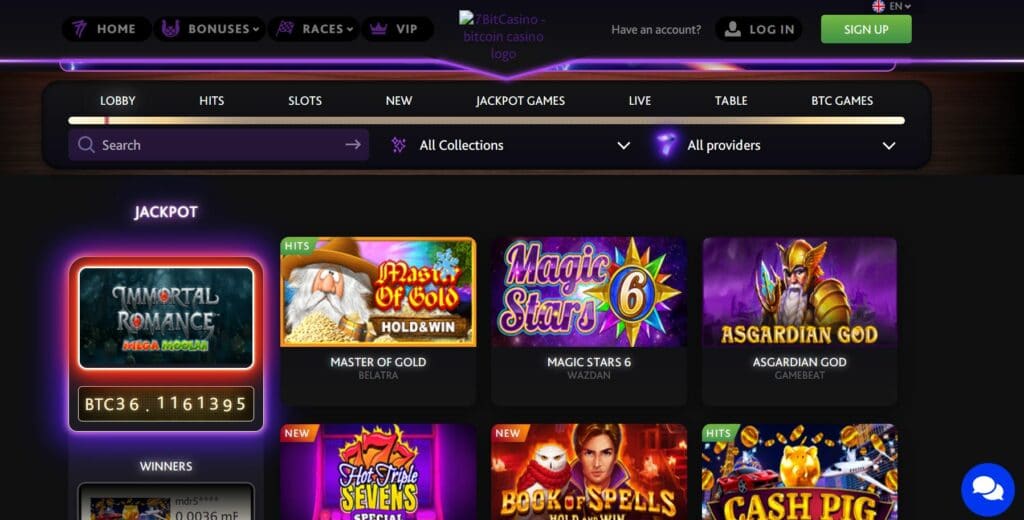 7bit casino homepage screenshot