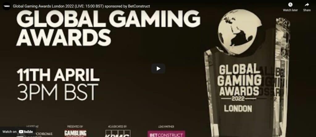 youtube video of global gaming awards in london