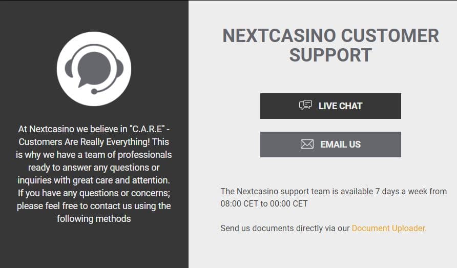 support options at NextCasino