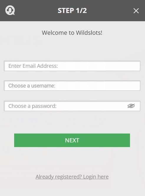 registration form at WildSlots casino