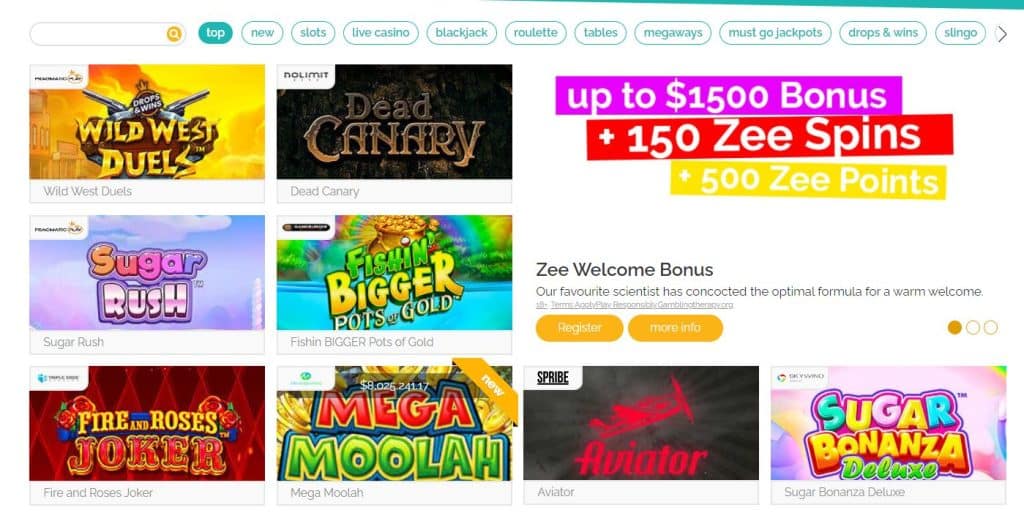 playzee casino games page