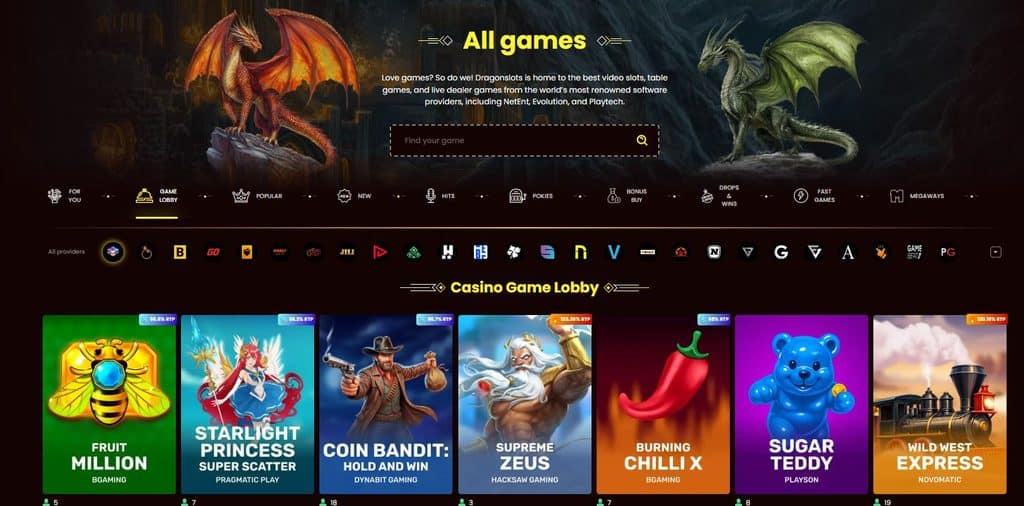 Games page at DragonSlots